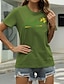 baratos T-shirts-Mulheres Casual Para Noite Camiseta Manga Curta Gráfico Flor Letra Decote Redondo Imprimir Básico Blusas 100% Algodão Verde Branco Preto S