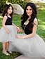 cheap New Arrivals-Mommy and Me Dresses Wedding Solid Color Mesh Pink Gray Black Midi Sleeveless Matching Outfits / Party / Patchwork / Summer