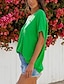 baratos T-shirts-Mulheres Camiseta Tecido Preto Branco Verde Patchwork Manga Curta Casa Casual Diário Havaiana Estilo Praia Decote V Normal