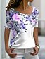 cheap Best Selling Women&#039;s Tops-Women&#039;s Floral Casual Weekend Floral Painting Short Sleeve T shirt Tee V Neck Print Basic Essential Tops Blue Purple Red S / 3D Print