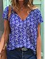 abordables T-shirts-Mujer Casual Fin de semana Camiseta Flor Pintura Manga Corta Tie-dye Hoja Escote en Pico Estampado Básico Tops Verde Trébol Morado Verde Claro S / Impresión 3D