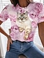 economico T-Shirt-Per donna maglietta Rosa Blu Viola Stampa Floreale Gatto Informale Per eventi Manica corta Rotonda Essenziale Standard Floreale Gatto 3D Pittura S