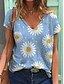 cheap T-Shirts-Women&#039;s Butterfly Sunflower Daisy Casual Holiday Weekend Floral Butterfly Painting Short Sleeve T shirt Tee V Neck Print Basic Essential Tops Black Blue Purple S / 3D Print