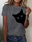 preiswerte T-shirts-Damen T Shirt 100% Baumwolle Katze 3D Casual Wochenende Weiß Gelb Rosa Bedruckt Kurzarm Basic Rundhalsausschnitt Regular Fit