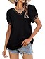 abordables T-shirts-T shirt Tee Femme Casual du quotidien Plein T shirt Tee Dentelle Manches Courtes basique Elégant Col Rond Vert Blanche Noir S