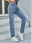 preiswerte Pants-Damen Hose Ausgeschnitten Jeans In voller Länge Hose Unelastisch Arbeit Wochenende Volltonfarbe Hohe Taillenlinie Blau Dunkelblau XS S M L