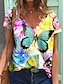cheap Women&#039;s T-shirts-Women&#039;s Floral Butterfly Casual Weekend Butterfly Flamingo Painting Short Sleeve T shirt Tee V Neck Print Basic Essential Tops Green Black Blue S / 3D Print
