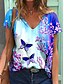preiswerte T-Shirt-Damen Blumen Schmetterling Casual Wochenende Schmetterling Flamingo Farbe Kurzarm T Shirt V Ausschnitt Bedruckt Basic Oberteile Grün Schwarz Blau S / 3D-Druck