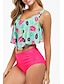 cheap Bikini-Women&#039;s Swimwear Bikini 2 Piece Plus Size Swimsuit Floral Dot 2 Piece Open Back Printing High Waisted for Big Busts Black Blue Light Green Rosy Pink Red Scoop Neck Padded Bathing Suits Stylish / Sexy