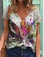 preiswerte T-shirts-Damen Alltag Wochenende T Shirt Blume Farbe Kurzarm Batik Blatt V-Ausschnitt Bedruckt Basic Oberteile Grün Purpur Hellgrün S / 3D-Druck