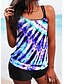 cheap Tankini-Women&#039;s Swimwear Tankini 2 Piece Plus Size Swimsuit Letter Open Back Printing for Big Busts Blue Purple Royal Blue Rainbow Strap Camisole Bathing Suits Vacation Fashion New / Modern / Padded Bras