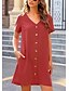 cheap Shoes &amp; Accessories-Women&#039;s Shirt Dress Red Pocket Button Plain Summer Modern Daily T-shirt Sleeve S M L XL 2XL