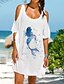 cheap Cover-Ups-Women&#039;s Swimwear Cover Up Beach Dress Plus Size Swimsuit Mermaid Letter Printing for Big Busts Hole Light Blue White Blue Purple Ocean Blue Scoop Neck Bathing Suits Vacation Fashion New / Modern