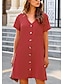 abordables Shoes &amp; Accessories-Mujer Vestido de Camisa Rojo Bolsillo Botón Plano Verano Moderno Diario Camiseta S M L XL 2XL