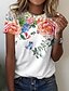abordables T-shirts-Mujer Floral Casual Festivos Fin de semana Flor Pintura Manga Corta Camiseta Escote Redondo Estampado Básico Tops Azul Piscina Morado Amarillo S / Impresión 3D