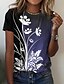 abordables Hauts les plus vendus-T shirt Tee Femme Casual Vacances Fin de semaine Floral T shirt Tee Fleur Peinture Imprimer Manches Courtes basique Col Rond Vert Bleu Violet Standard S / 3D effet