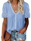 cheap Tops &amp; Blouses-Women&#039;s Blouse Plain Daily Going out Short Sleeve Blouse Eyelet top V Neck Lace Patchwork Elegant Casual White Black Blue S