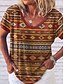 billige T-shirts-Dame T-shirt Geometrisk Afslappet Weekend Geometrisk Maleri Kortærmet T-shirt V-hals Trykt mønster Basale Etnisk Grøn Gul S / 3D-udskrivning