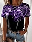 billige T-shirts-Dame T skjorte Svart Gul Rosa Trykt mønster Blomstret Avslappet Ferie Kortermet Rund hals Grunnleggende Normal Maling S