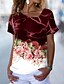 preiswerte T-shirts-Damen T Shirt Blumen Casual Wochenende Blume Farbe Kurzarm T Shirt V Ausschnitt Bedruckt Basic Purpur Rote Marineblau S / 3D-Druck