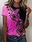 economico T-Shirt-Per donna maglietta Rosa Blu Viola Stampa Color Block Farfalla Informale Fine settimana Manica corta Rotonda Essenziale Standard Farfalla Pittura