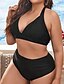 cheap Bikini-Women&#039;s Swimwear Bikini 2 Piece Plus Size Swimsuit Pure Color Open Back Black V Wire Bathing Suits Vacation Sexy New / Modern / Padded Bras
