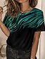 abordables T-shirts-T shirt Tee Femme Casual Fin de semaine Rayé T shirt Tee Peinture Imprimer Manches Courtes basique Col Rond Vert Bleu Violet Standard S / 3D effet