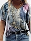 preiswerte Tops in Übergröße-Damen Übergröße Oberteile T-Shirt Farbverläufe Kurzarm Bedruckt Strassenmode V-Ausschnitt Polyester Täglich Ausgehen Frühling Sommer Blau Purpur