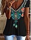 abordables T-shirts-Mujer Floral Graphic Casual Diario Manga Corta Camiseta Escote en Pico Retazos Estampado Básico Étnico Vintage Tops Negro S / Impresión 3D