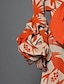 cheap Party Dresses-Women&#039;s Jumpsuit for Special Occasions Maillard Bow Print Print V Neck Elegant Party Street Wide Leg Slim Long Sleeve Poet Sleeve Orange S M L Fall / Mini / Deep V / Loose