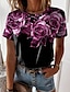billige T-shirts-Dame T skjorte Svart Gul Rosa Trykt mønster Blomstret Avslappet Ferie Kortermet Rund hals Grunnleggende Normal Maling S