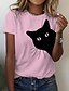 abordables T-shirts-Mujer Camiseta 100% Algodón Gato 3D Casual Fin de semana Blanco Amarillo Rosa Estampado Manga Corta Básico Escote Redondo Ajuste regular