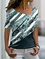 billige Bedst sælgende toppe-Dame T-shirt Grafisk Afslappet Weekend Maleri Kortærmet T-shirt V-hals Trykt mønster Basale Grøn Sort Blå S / 3D-udskrivning