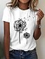 baratos T-shirts-Mulheres Camiseta Preto Branco Amarelo Imprimir Borboleta dandelion Casual Feriado Manga Curta Decote Redondo Básico Padrão Tema Flores Pintura S