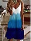 billige All Sale-Dame Knelang kjole Kjole med A-linje Blå Ermeløs Drapering Lapper Trykt mønster Fargegradering V-hals Sommer Fritid Ferie 2022 S M L XL XXL / 3D-utskrift