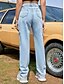 preiswerte Pants-Damen Hose Ausgeschnitten Jeans In voller Länge Hose Unelastisch Arbeit Wochenende Volltonfarbe Hohe Taillenlinie Blau Dunkelblau XS S M L