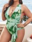 cheap One-Pieces-Women&#039;s Swimwear One Piece Monokini Bathing Suits Plus Size Swimsuit Tie Dye Open Back Printing Green Blue Red Plunge Bathing Suits Vacation Fashion New / Sexy / Modern / Padded Bras