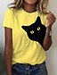 baratos T-shirts-Mulheres Camiseta 100% Algodão Gato 3D Casual Final de semana Branco Amarelo Rosa Imprimir Manga Curta Básico Decote Redondo Normal