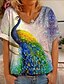 abordables T-shirts-Mujer Floral Graphic Casual Fin de semana Abstracto Pintura Manga Corta Camiseta Escote en Pico Estampado Básico Tops Verde Trébol Blanco Negro S / Impresión 3D