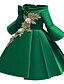 baratos Vestidos para Meninas-Infantil Para Meninas Vestido Floral Flor Festa Pegeant Laço Elegante Princesa Algodão Poliéster Vestido bordado floral Rosa Vermelho Verde