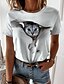 cheap T-Shirts-Women&#039;s T shirt Tee White Print Cat 3D Casual Weekend Short Sleeve Round Neck Basic Regular 3D Cat Painting S