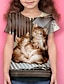 abordables t-shirts 3d fille-Fille 3D Animal Chat T-shirt Tee-shirts Manche Courte 3D effet Eté Actif Polyester Enfants 4-12 ans Ecole Usage quotidien Standard