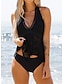cheap Tankini-Women&#039;s Swimwear Tankini 2 Piece Plus Size Swimsuit Pure Color Open Back Lace for Big Busts Black V Wire Vest Bathing Suits Vacation Fashion New / Modern / Padded Bras