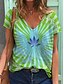 cheap T-Shirts-Women&#039;s Casual Weekend T shirt Tee Floral Painting Short Sleeve Tie Dye Leaf V Neck Print Basic Tops Green Purple Light Green S / 3D Print