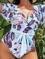 cheap One-Pieces-Women&#039;s Swimwear One Piece Monokini Bathing Suits Plus Size Swimsuit Floral Print Ruffle Printing Purple V Wire Bathing Suits Vacation Fashion New / Sexy / Modern / Padded Bras