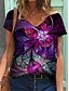 preiswerte Meistverkaufte Oberteile-Damen Blumen Graphic Blume Täglich Blume Kurzarm T Shirt V Ausschnitt Bedruckt Basic Oberteile Blau Purpur Rote S / 3D-Druck