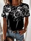 cheap T-Shirts-Women&#039;s T shirt Tee Black Yellow Pink Print Floral Casual Holiday Short Sleeve Round Neck Basic Regular Painting S