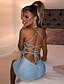 cheap Party Dresses-Women‘s Sheath Dress Party Dress Short Mini Dress Champagne Gold Blue Sleeveless Pure Color Backless Ruched Spring Summer Cold Shoulder Personalized Stylish Hot Party Slim 2023 S M L XL XXL