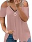 baratos Blusas Plus Size-Mulheres Camiseta Preto Branco Rosa Tecido Zíper Com Corte Manga Curta Diário Para Noite Final de semana Básico Sensual Assimétrico Ombro a Ombro Normal Verão Primavera