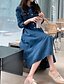 abordables Robes Décontracté-Femme Robe mi-longue Robe en jean Bleu Manches Longues Ruché Couleur unie Col de Chemise Printemps Eté Décontractée 2022 S M L XL
